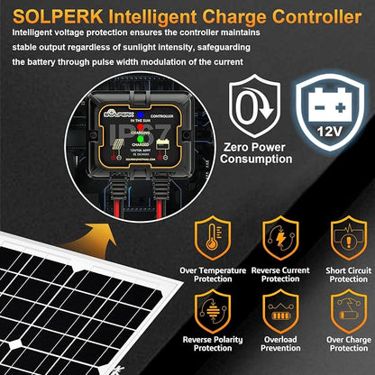 SOLPERK Solar Panel Kit 50W 12V, Waterproof Solar Battery Trickle Charger - Image 3