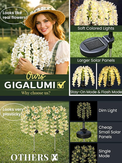 GIGALUMI Solar Lights Outdoor for Garden Decor, 2 Pack Solar Flower Lights - Image 2