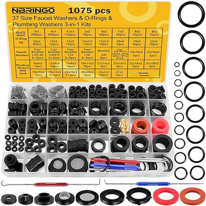1075 PCS 37 Sizes 3-in-1 Universal Plumbing Repair Kit Includes O-Rings by NBRINGO