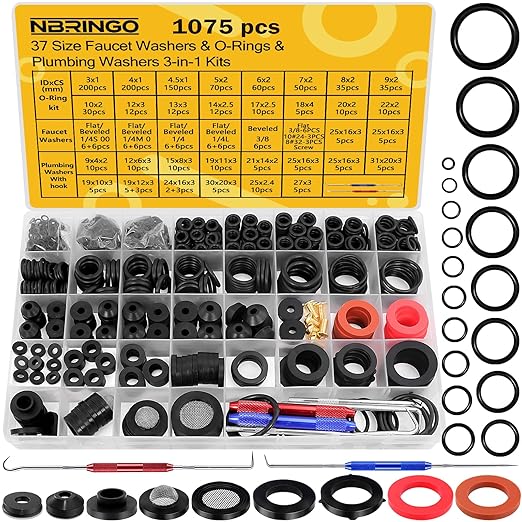 1075 PCS 37 Sizes 3-in-1 Universal Plumbing Repair Kit Includes O-Rings by NBRINGO