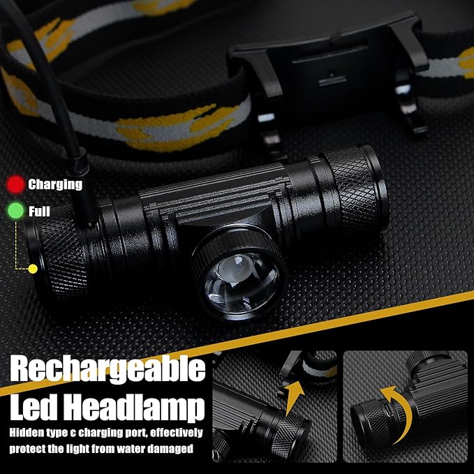 Headlamp Rechargeable, 1200 Lumen Zoomable LED Head Lamp - Image 4