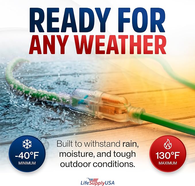 200ft Outdoor/Indoor Extension Cord 14/3 Gauge Heavy Duty 3 Prong SJTW - Image 5