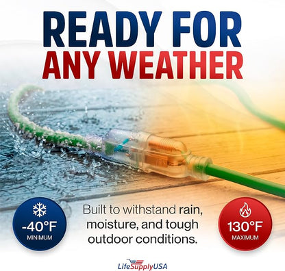 75ft Outdoor/Indoor Extension Cord 14/3 Gauge Heavy Duty 3 Prong SJTW, - Image 5