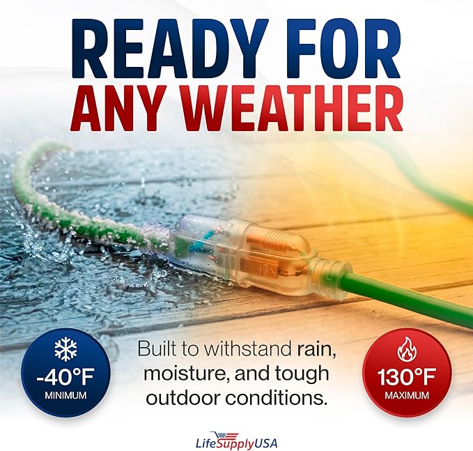 100ft Outdoor/Indoor Extension Cord 14/3 Gauge Heavy Duty 3 Prong SJTW - Image 5