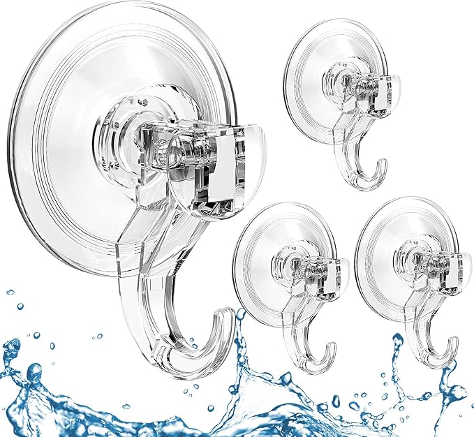 Quntis Suction Cup Hooks 4 Pack, Shower Wall, Glass Door by Quntis