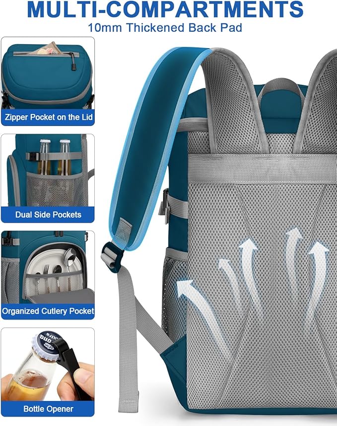 Pritent Cooler Backpack for Men Women Insulated Waterproof Backpack Cooler Leak - Image 6