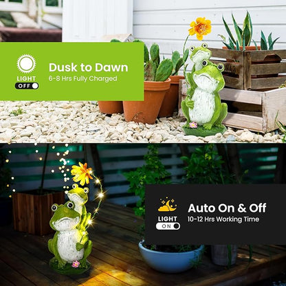GIGALUMI Solar Garden Statues Loving Frog Garden Decor Figurine Lights - Image 5