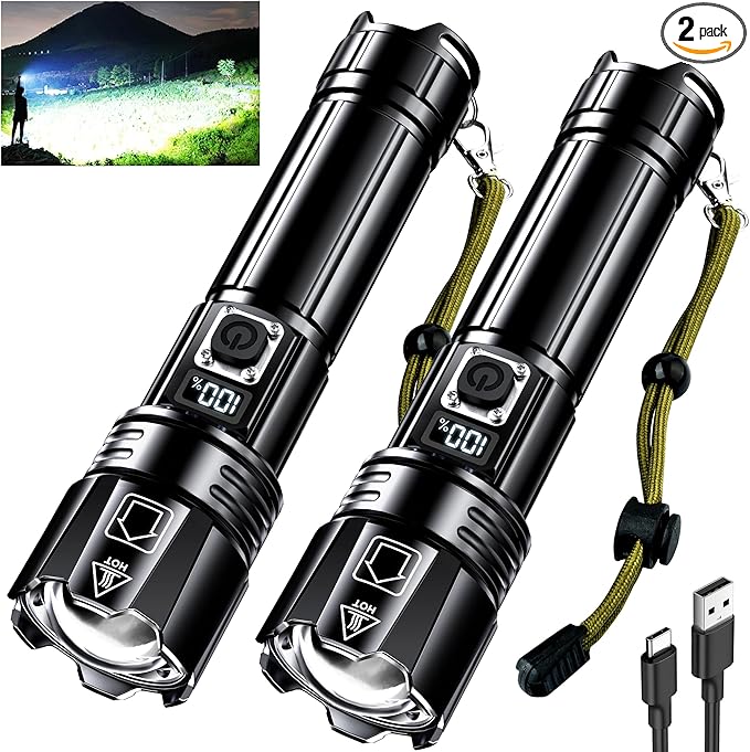 AKNEAR Rechargeable LED Flashlight 99000 High Lumens, Super Bright Flashlights by AKNEARHeadlampRechargeable