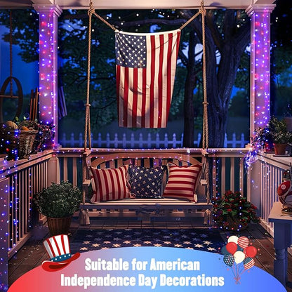 JMEXSUSS 2 Pack Red White and Blue Solar Lights, Each 100 LED 33FT Solar Fairy - Image 4
