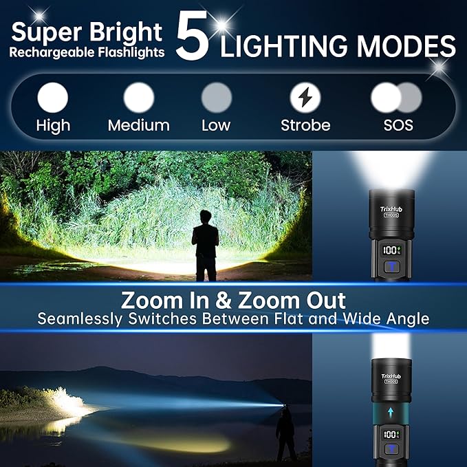 TrixHub Rechargeable Flashlights High Lumens, 5Mode Flash Light - Image 2