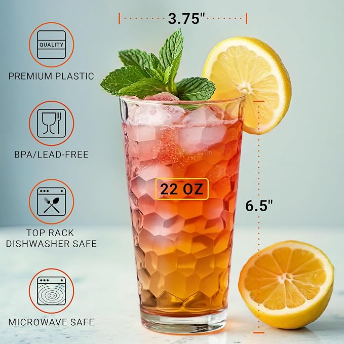 Bravario Hammered Plastic Drinking High Tumbler, Dishwasher-Safe Premium - Image 3