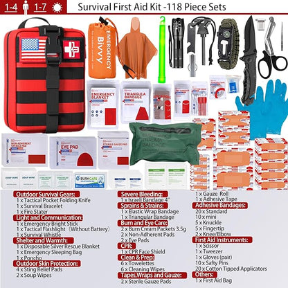 First Aid Kit, Survival Gear Outdoor Tactical Gear Set Military Grade Molle - Image 5