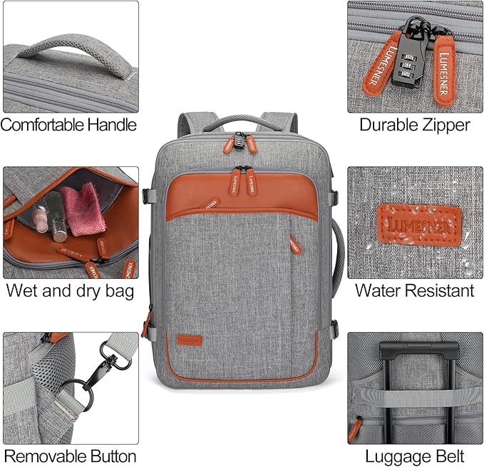 Lumesner Carry on Travel Backpacks, Extra Large 40L Flight Approved Bag - Image 6