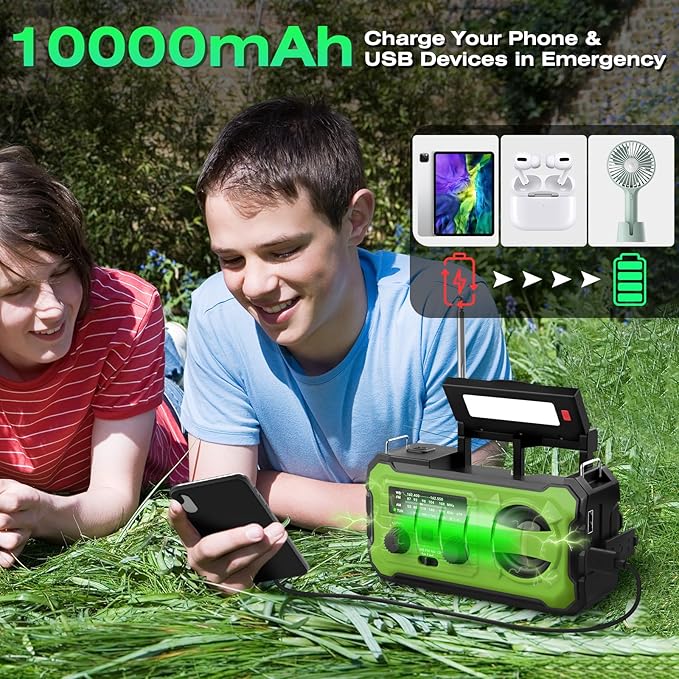 NITIGO Emergency Weather Radio 37000mWh Solar Hank Crank Radio USB Charged - Image 2
