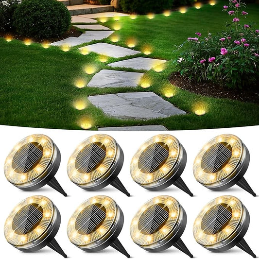 Peasur Mini Solar Ground Lights, 8 Pack Flat Solar Disc Lights Outdoor by Peasur