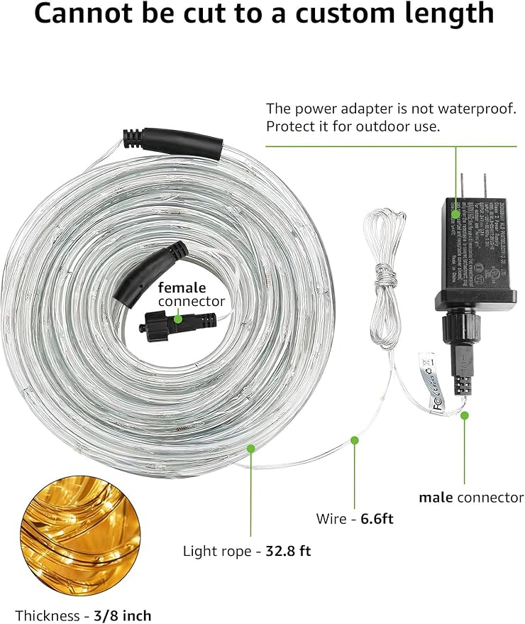 LE 33ft 240 LED Rope Lights Outdoor 24 Volts, 3/8 inch Clear Tube, Upgraded - Image 4