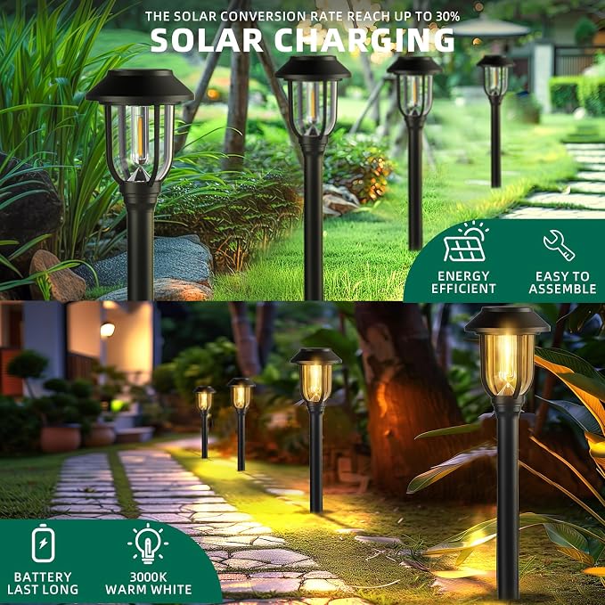 ILANCK Solar Pathway Lights Outdoor, 12 Pack Solar Lights Outdoor Waterproof - Image 3