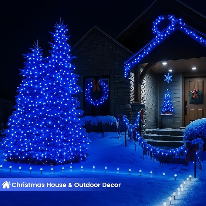 Upgraded Connectable 200 LED String Lights Indoor Outdoor, 66FT Blue Christmas - Image 6