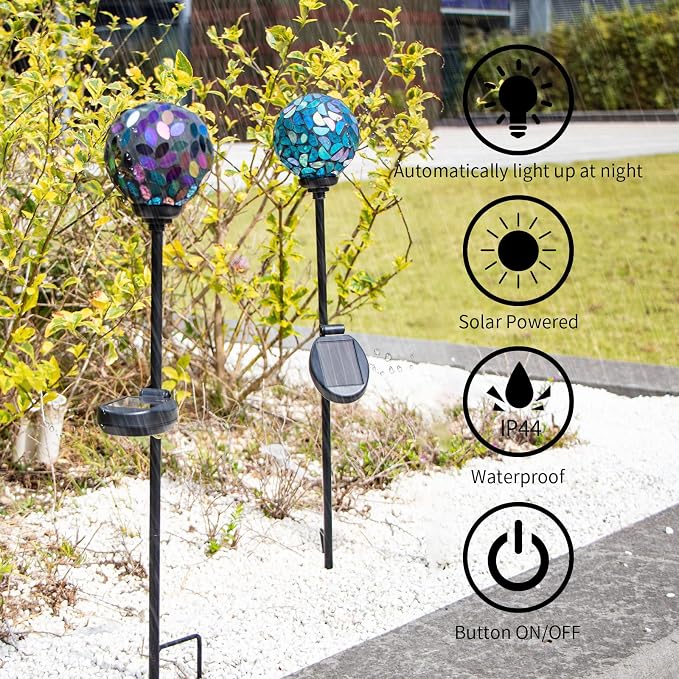 VCUTEKA Solar Garden Decorative Lights Outdoor, Mosaic Solar Light Waterproof - Image 6