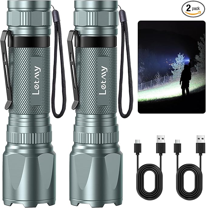 LETMY Rechargeable Flashlights High Lumens, 2 Pack 2000 Lumens Bright LED by Letmy