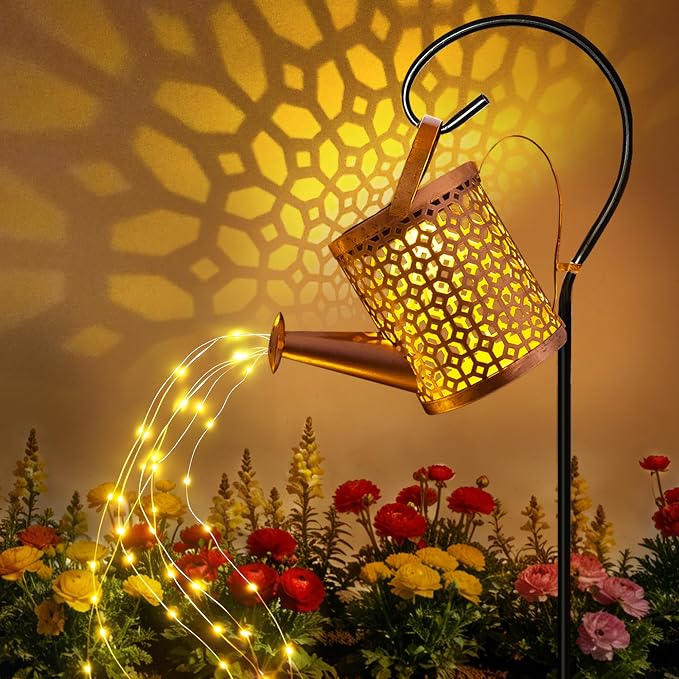 Ollny Solar Watering Can with Cascading Lights Outdoor Garden Decor, Birthday by Ollny