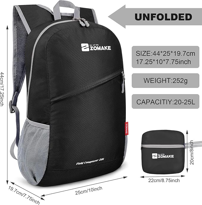 ZOMAKE Lightweight Packable Backpack, Foldable Backpacks Small Daypack - Image 2