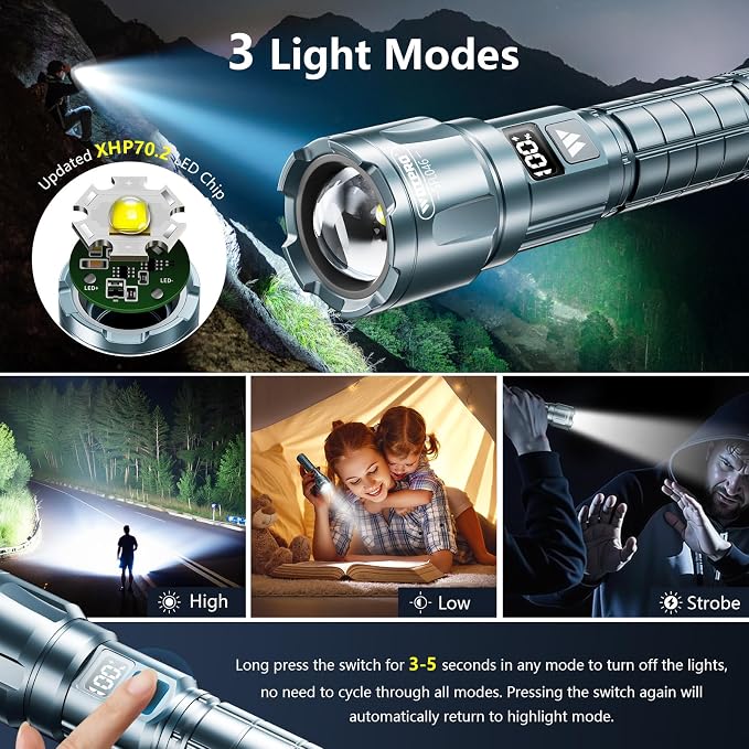 WdtPro LED Rechargeable Flashlight 2 Pack, Super Bright Zoomable 6000 Lumens - Image 3