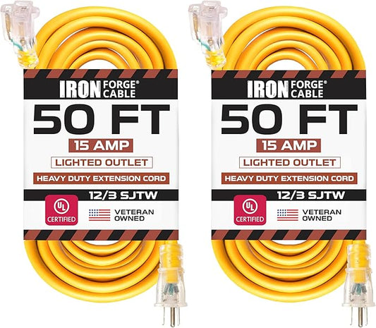 IRON FORGE CABLE 2 Pack of 50 Ft Outdoor Extension Cords by IronForgeCable