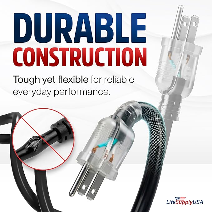 6ft Outdoor/Indoor Extension Cord 14/3 Gauge Heavy Duty 3 Prong SJTW, Waterproof - Image 3