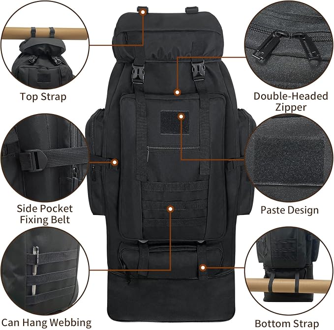 70L/100L Hiking Backpack with USB Charging Port, Expandable Large Military - Image 3
