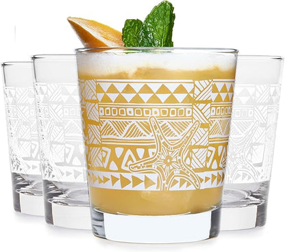 Libbey Tiki Rocks Glasses Set, Vintage-style Glassware Drinking Glasses Set of 4 by Libbey