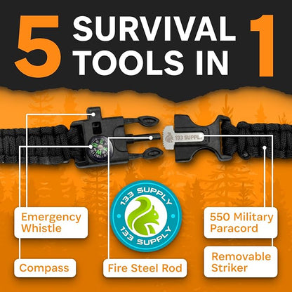 Paracord Bracelet Compass Hiking Survival Kit Emergency Whistle Fire Starter - Image 3