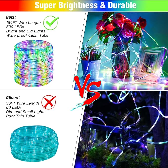 Nazuwke 164Ft Rope Lights Outdoor, 500 LEDs 18 Colors Changing String Lights - Image 6