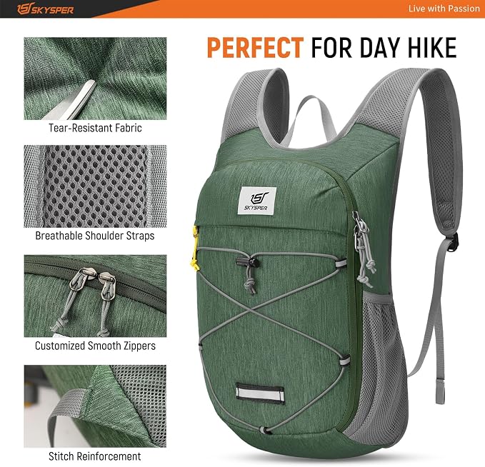 SKYSPER Foldable Hiking Backpack - 10L/15L Small Lightweight Daypack Breathable - Image 3