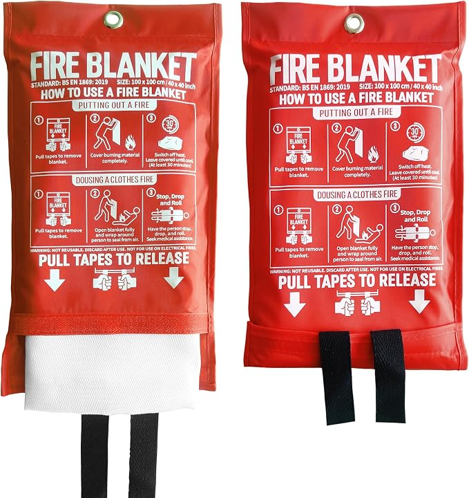 Fire Blanket for Kitchen and Home, Fiberglass Emergency Fire Blanket, 2 Pack by KingtooSize