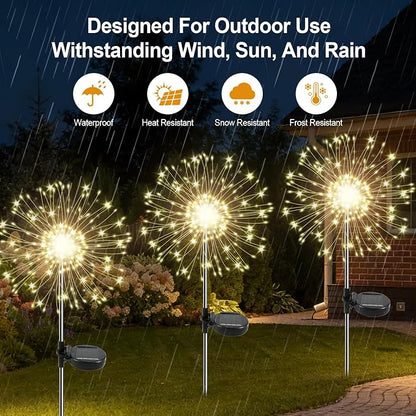 Solar Garden Lights Outdoor, 2 Pack 120 LED Twinkling Firework Lights Decorative - Image 3