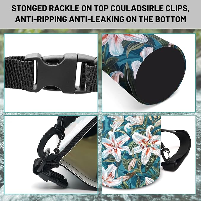 Waterproof Dry Bag, Roll Top Flowers Lily Waterproof Backpack 5L/10L/20L - Image 3