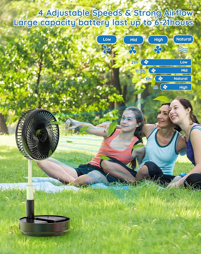 Primevolve Portable Oscillating Standing Fan, Rechargeable Battery Operated USB - Image 4