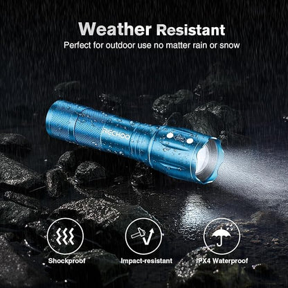 RECHOO LED Flashlight 2 Pack Blue, Tactical Flashlights High Lumens - Image 4