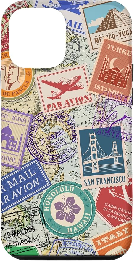 World Map Travel Passport Stamps Postage Stamp Case by Unknown