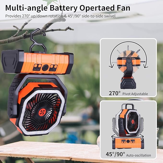 20000mAh Emergency Battery Powered Fan & LED Light, Battery Operated - Image 3