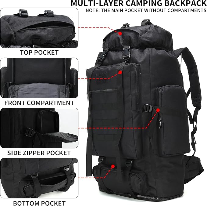 Hiking Backpack for Men 70L/100L Camping Backpack Military Rucksack Molle 3 - Image 3