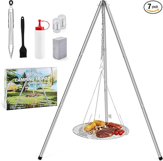 HaSteeL Campfire Tripod for Cooking, Stainless Steel Camping Tripod Grill for by HaSteeL