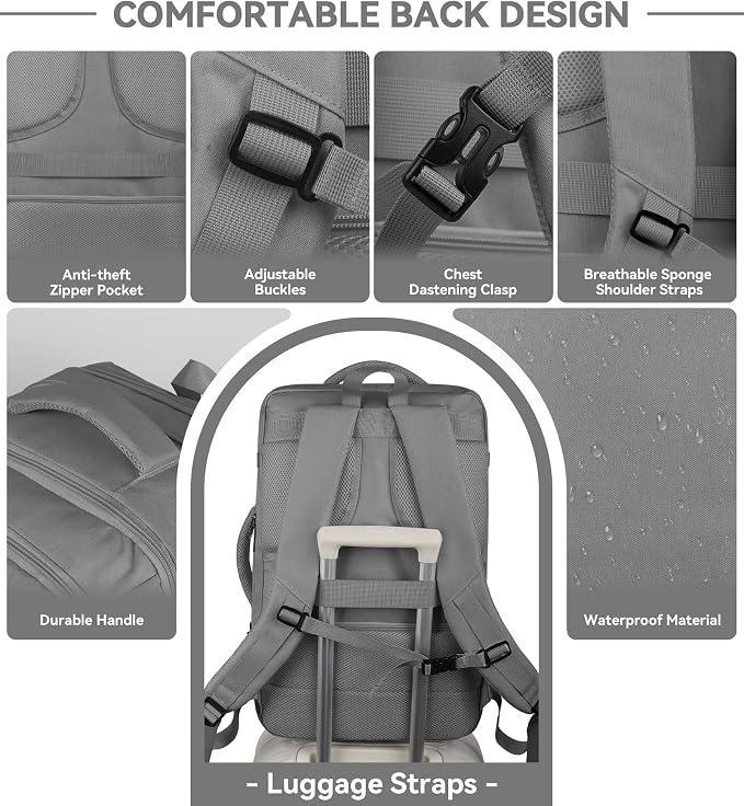 AREYTECO Carry On Backpack, 50L Extra Travel Laptop Backpack - Image 4