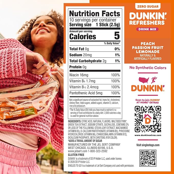 Dunkin’ Zero Sugar Refreshers Singles To Go! Powdered drink mix packets - Image 2