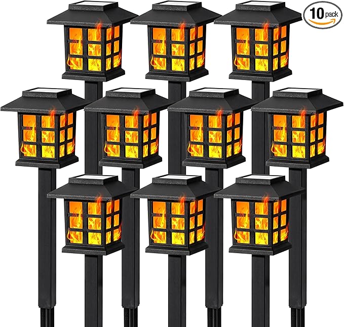 GIGALUMI Solar Lights for Outside, 10 Pack Flickering Flame LED Solar Outdoor by GIGALUMI