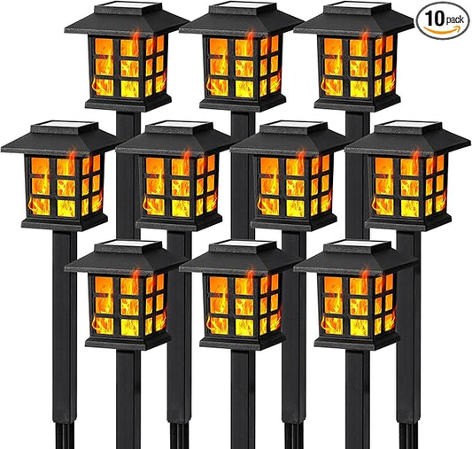 GIGALUMI Solar Lights for Outside, 10 Pack Flickering Flame LED Solar Outdoor by GIGALUMI
