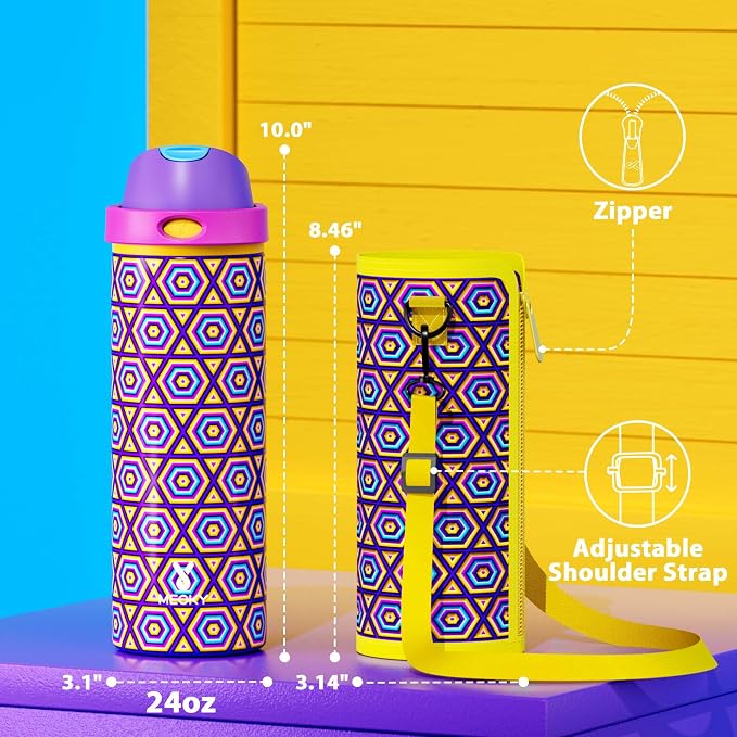 24 oz Insulated Water Bottle for Women: Meoky Stainless Steel Water Bottle - Image 7