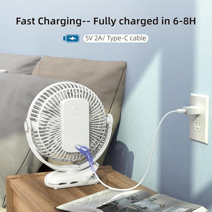 10000mAh 30hrs Rechargeable Clip on Fan, 8 Inch Battery Operated Fan Portable - Image 7