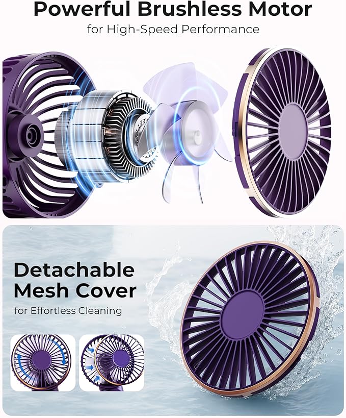 TUNISE Portable Handheld Fan, 180 Adjustable, 6 Speed Wind, USB Rechargeable - Image 3